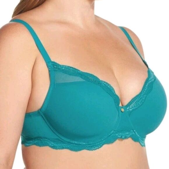 NWT Natori Lace Pure Allure Full Underwire Contour Bra 736099 Island Blue 42DDD - Picture 2 of 10
